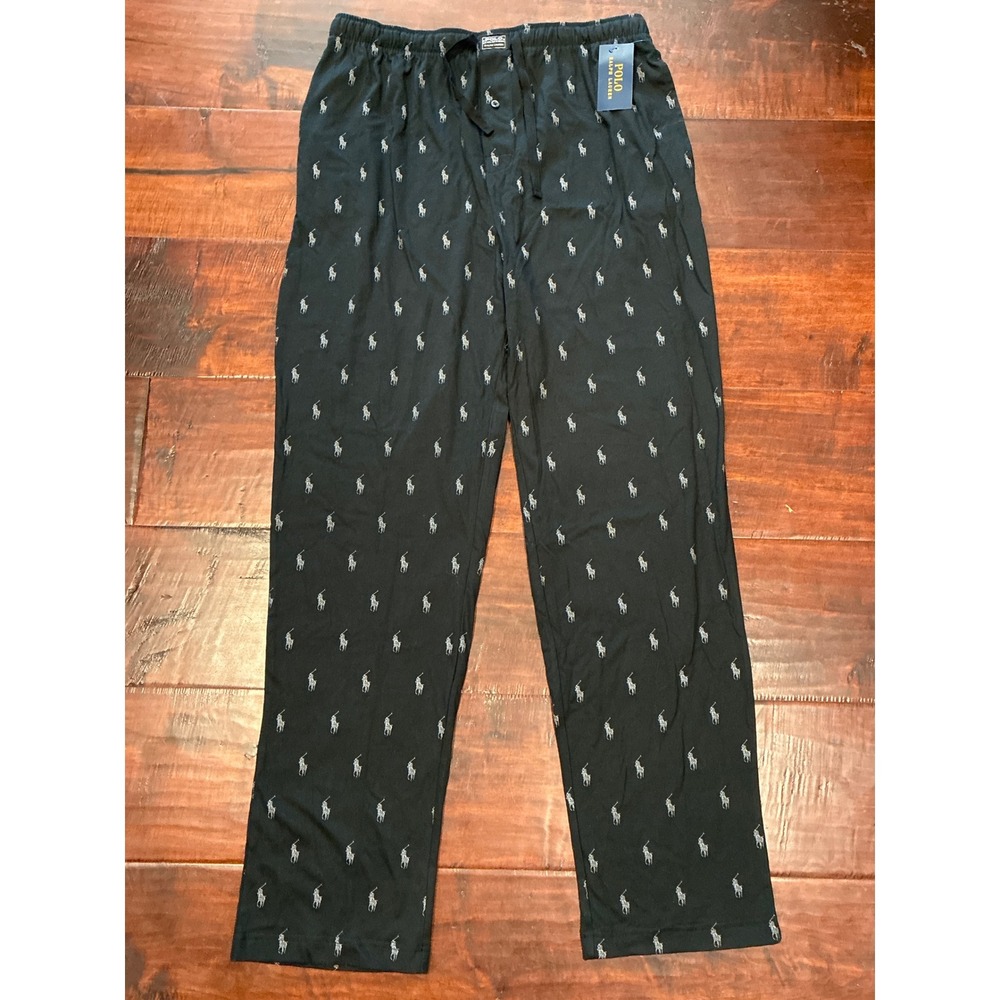 NWT‎ Polo Ralph Lauren Pajama Pants Men 1XL Tall Black All Over Pony Logo Cotton